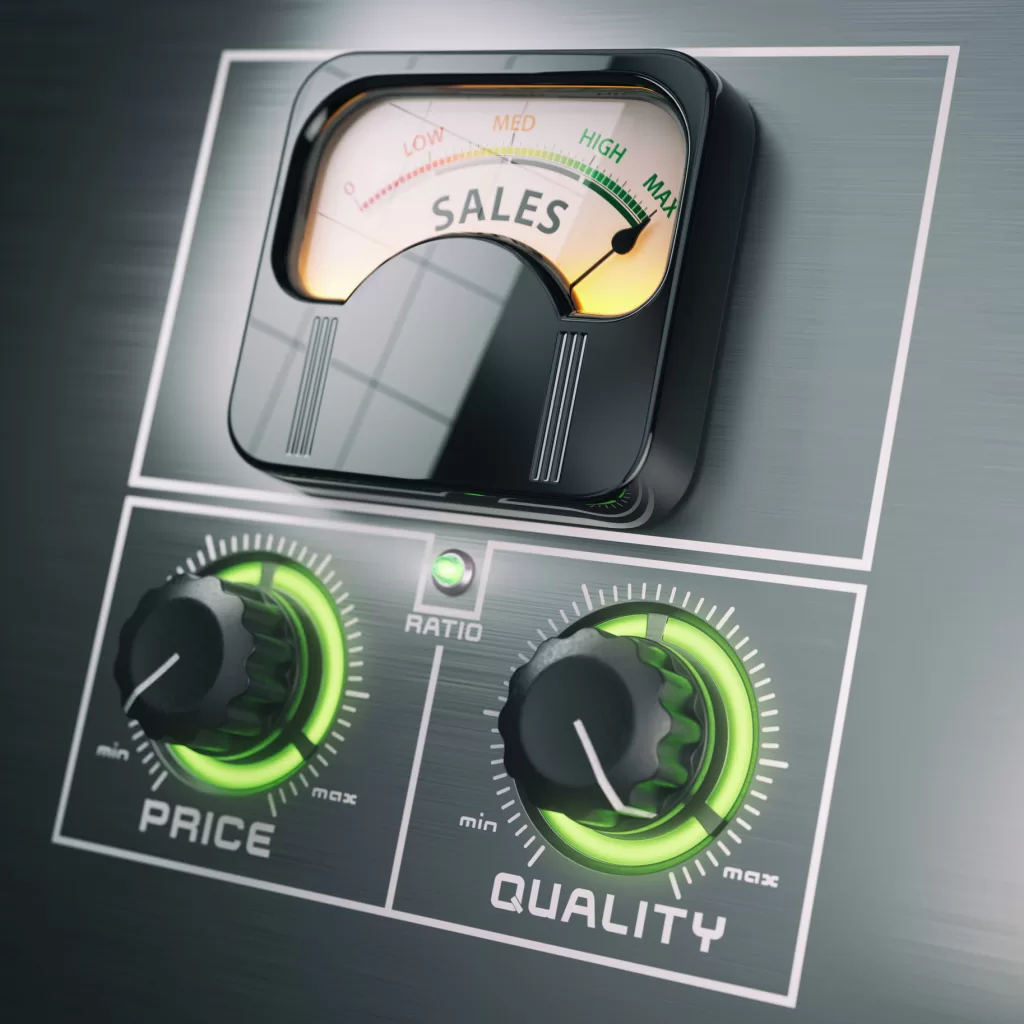 A sales, price, quality ratio control meter